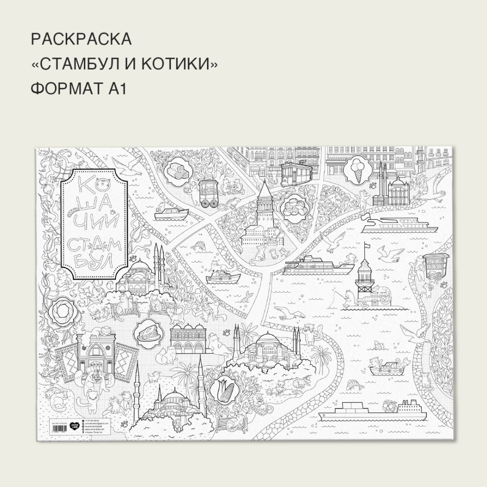 Раскраска - плакат «Стамбул и котики»